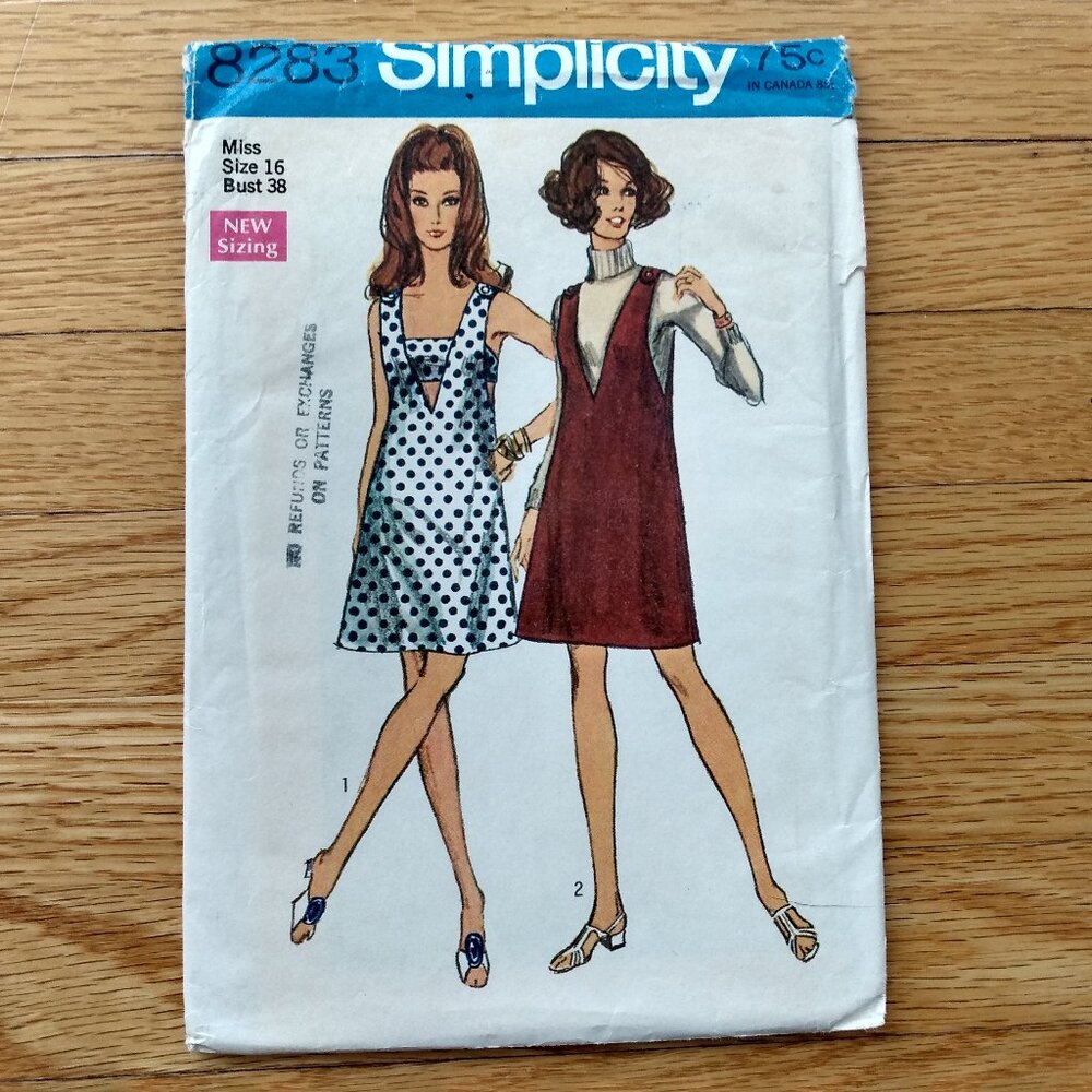 Vintage 60s Jumper or Sundress and Bra Size 16 38" Bust Simplicity 8283 UNCUT